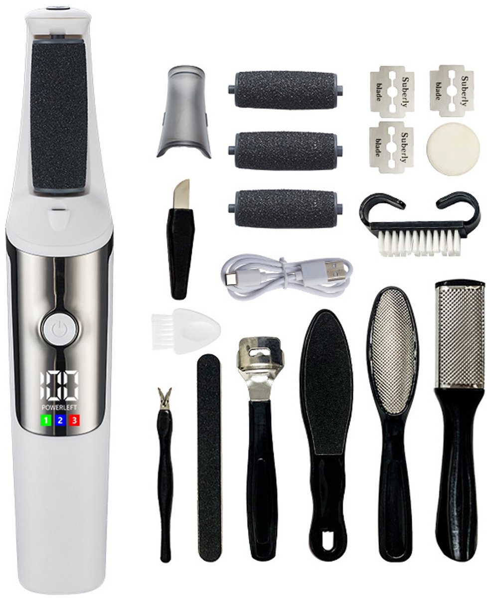 Electric Foot File - Professional Foot File - Pack of 10 - 3 Adjustable Speeds - For Dead Skin and Calluses - Wit