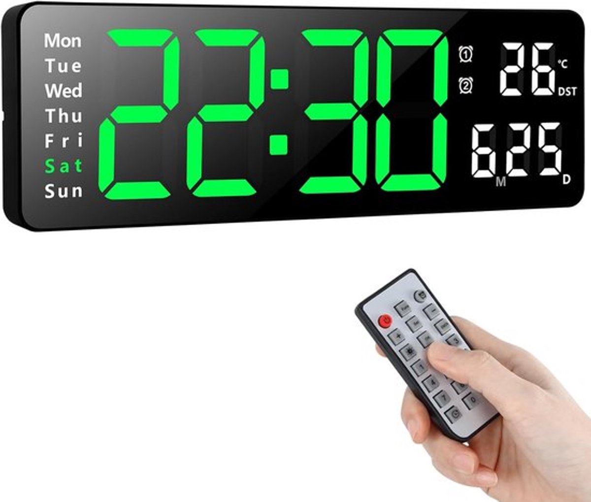 Digital Clock - Wall Clock - LED Display - 13-inch LED Digital Clock - Remote Control - Modern Design - Adjustable Brightness - Time Digital Clock - Wall Clock - LED Display - 13-inch LED Digital Clock - Remote Control - Modern Design - Adjustable Brightness - Time