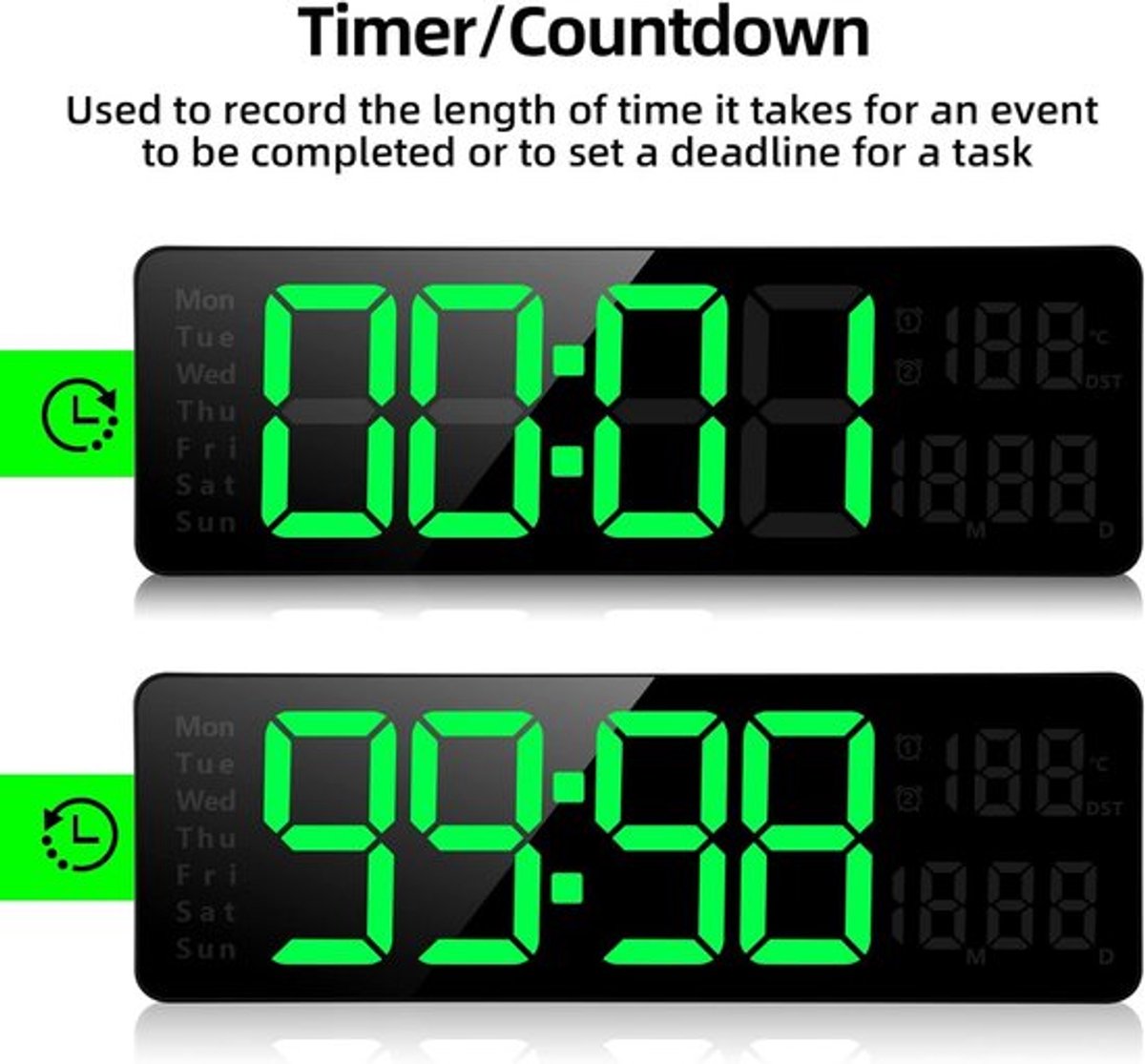 Digital Clock - Wall Clock - LED Display - 13-inch LED Digital Clock - Remote Control - Modern Design - Adjustable Brightness - Time