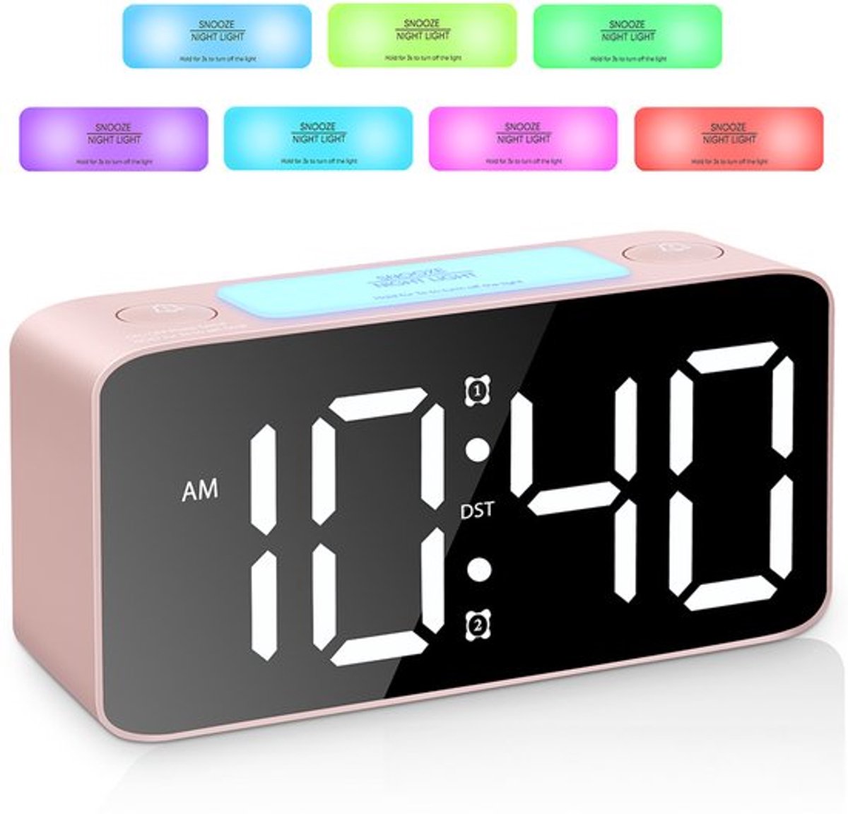 Digital Night Light - Klok Extra Powerful - 7 Colors - Ideal for Heavy Sleepers - Adjustable Volume and USB Charging - Place on the Bedside Table - Pink Digital Night Light - Klok Extra Powerful - 7 Colors - Ideal for Heavy Sleepers - Adjustable Volume and USB Charging - Place on the Bedside Table - Pink