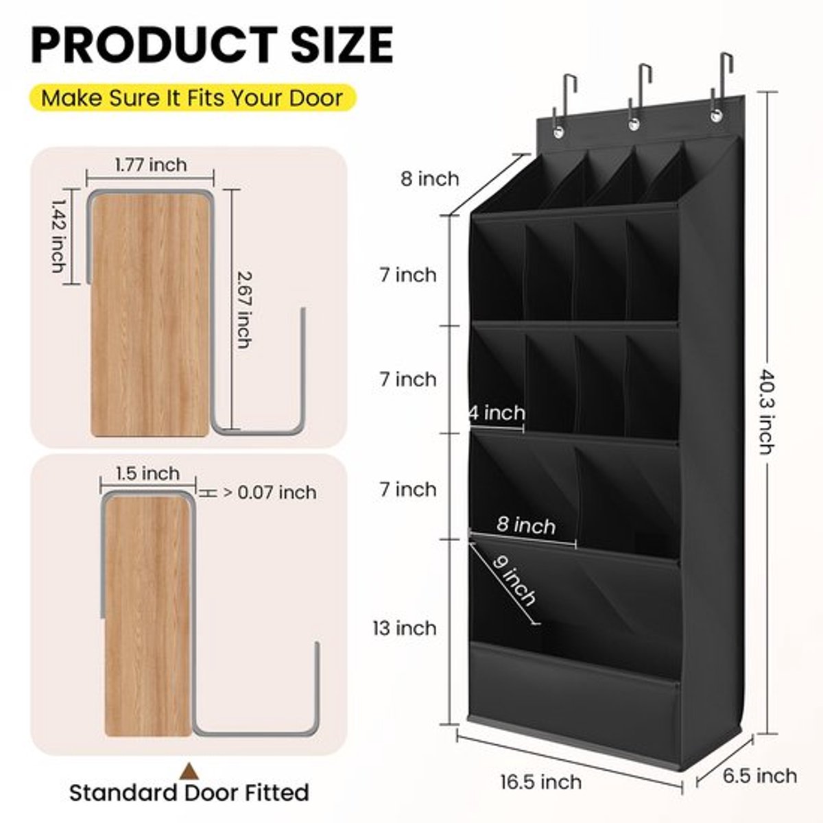 Hanging Shoe Organizer - Shoe Storage - 15 Large Compartments - Met Haken - Over-the-Door Organizer - Space-Saving Shoe Organizer - For Shoes