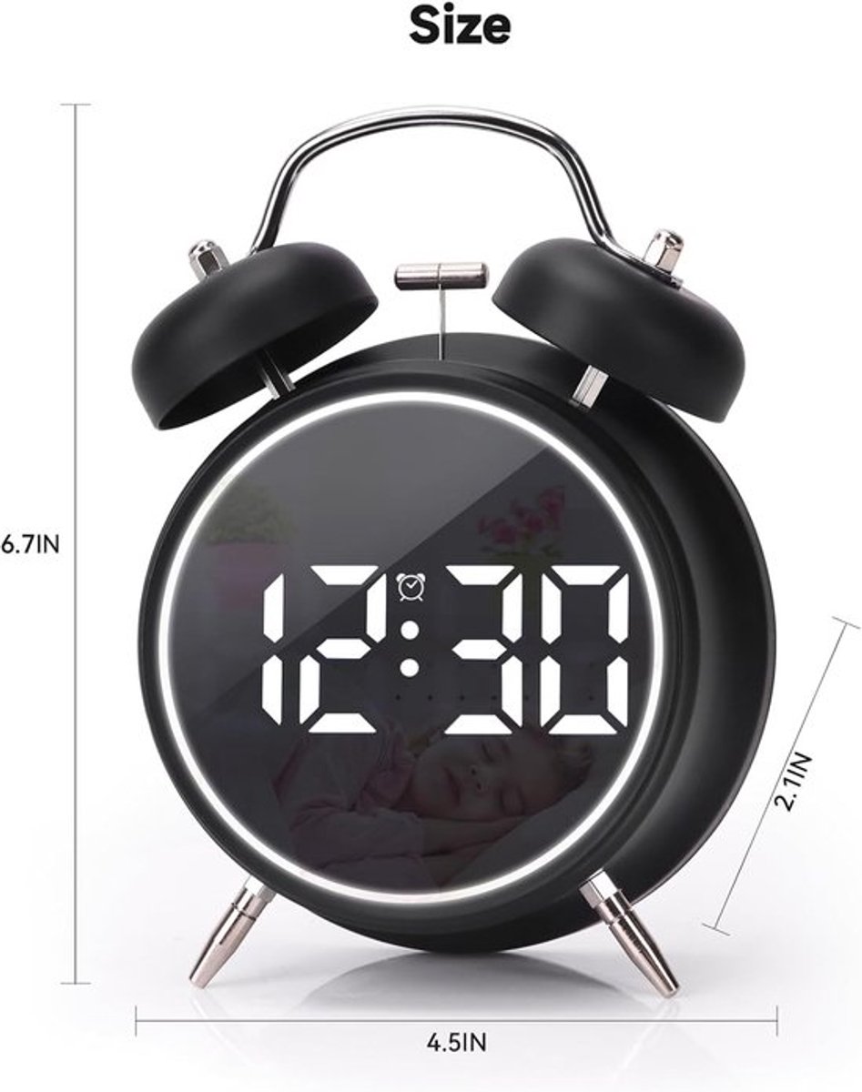 Digital clock - Digital clock - LED display - Bedroom - Clock - Energy efficient - Black