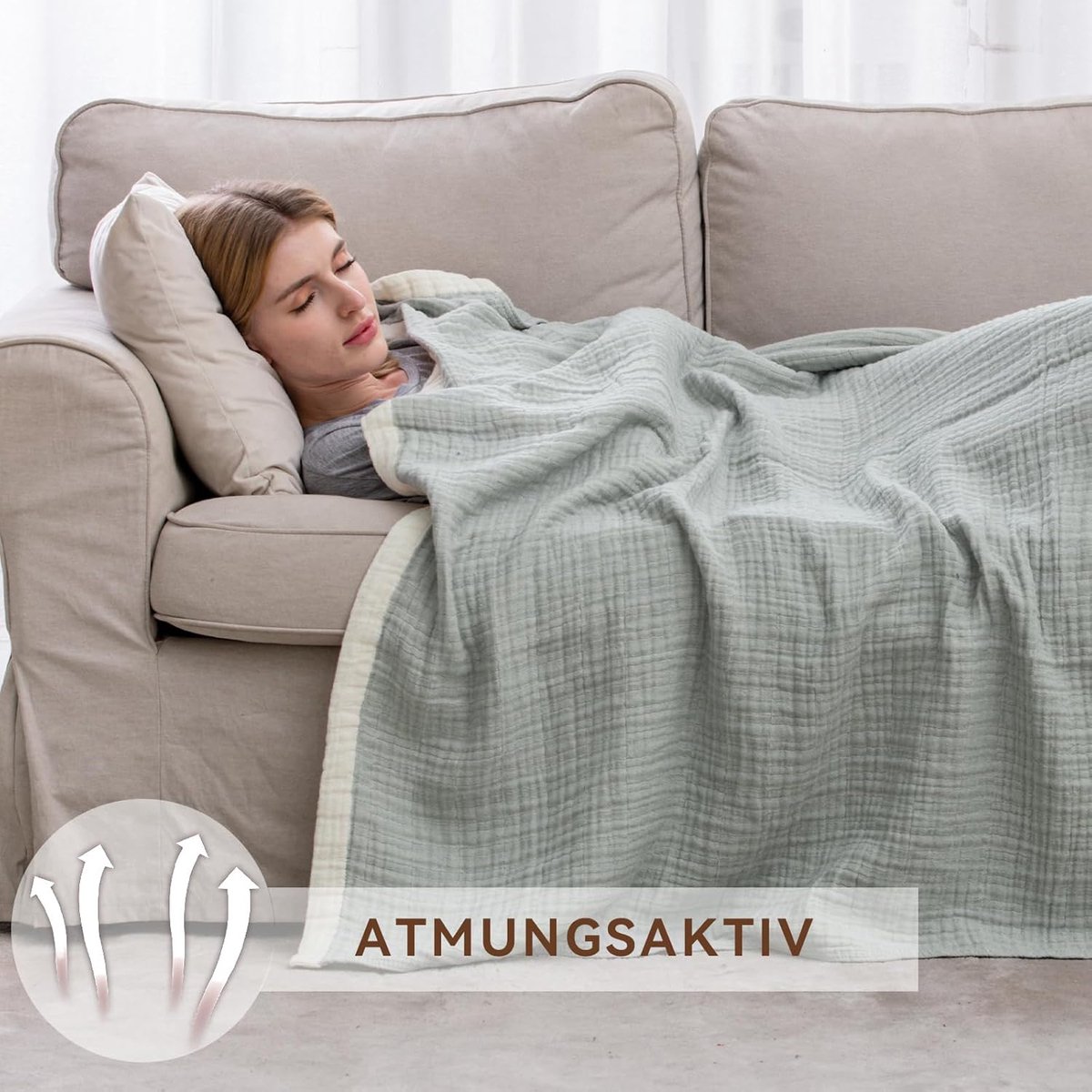 Blanket - Cozy blanket - Soft blanket - Soft and cuddly muslin bedspread - Cotton blanket - Living room blanket - Suitable for all seasons - As a sofa cover - Bedroom - 150x200cm