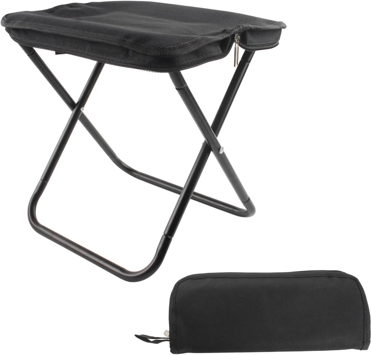 Portable folding camping stool with carrying bag, portable folding chair, folding camping stool, outdoor footrest for travel, walking, hiking, fishing, picnics and barbecues (black)