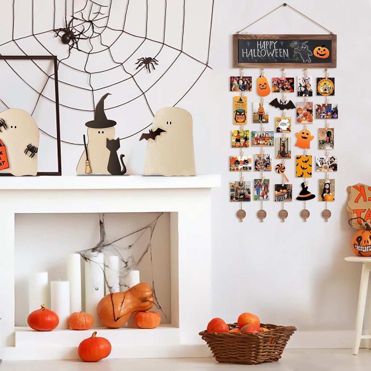 Photo album - Wall-mounted photo holder - Photo frame with display board and 30 photo clips - Wooden photo frame - Photo hanger with wall clip - Photo hanger for displaying memories