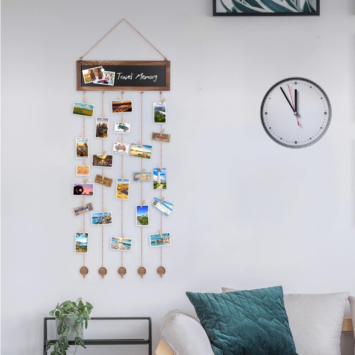 Photo album - Wall-mounted photo holder - Photo frame with display board and 30 photo clips - Wooden photo frame - Photo hanger with wall clip - Photo hanger for displaying memories
