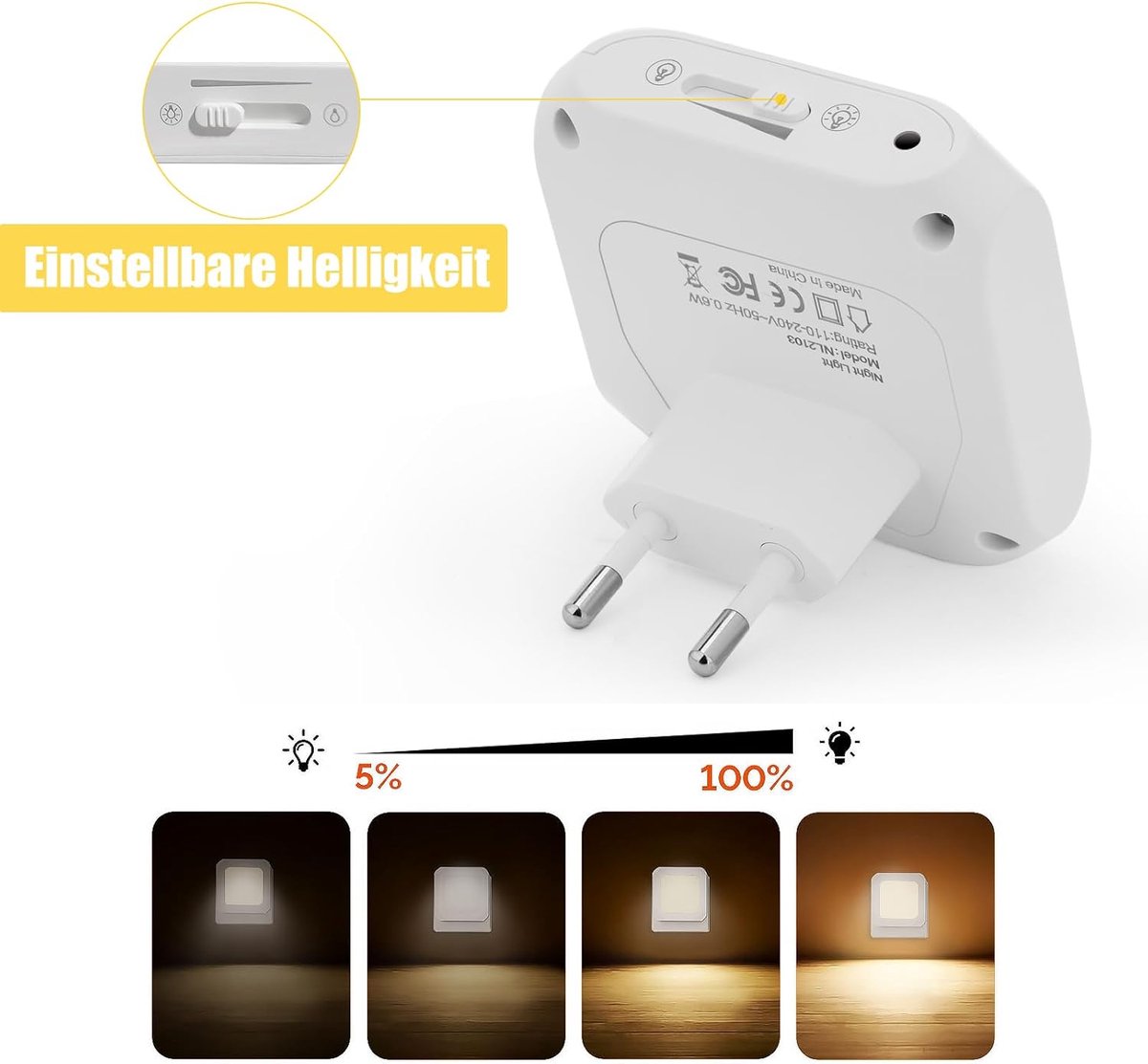 Night light - Night light plug - Adult night light - LED night light - With sliding dimming position - Suitable for bedrooms and staircases - For babies