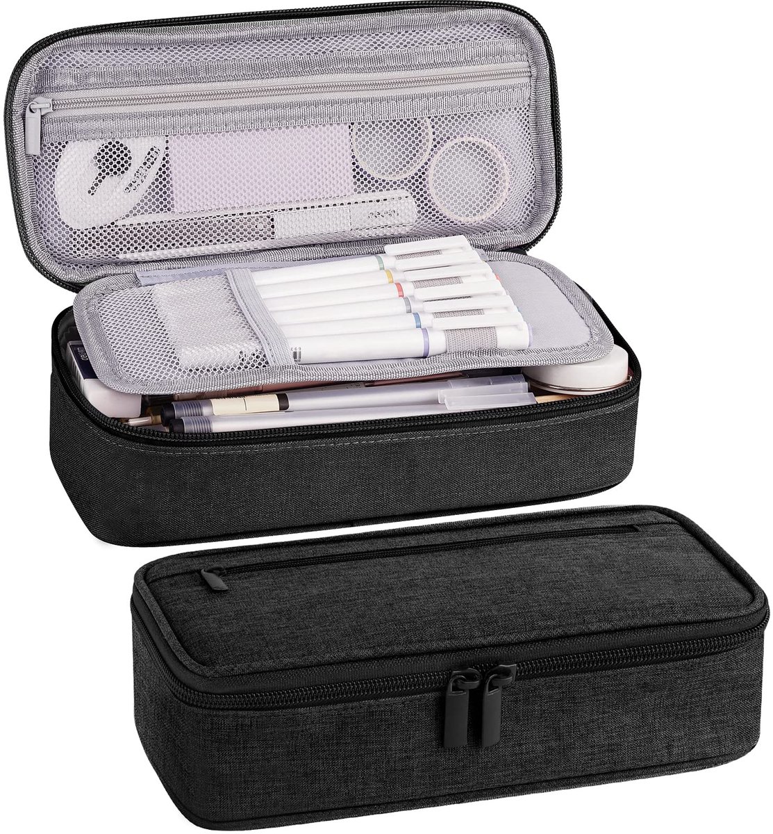Pencil case - Highlighter case - Canvas pencil case 23x11x6.5 cm with zipper - Pencil case for boys and girls - School supplies - Black