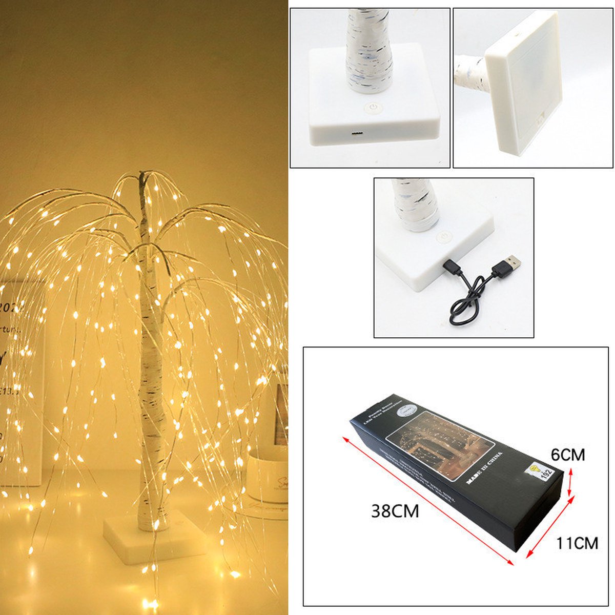 Elegant 50cm tall LED willow lamp with 7 modes - for living room and bedroom - Dual Power (USB and battery)