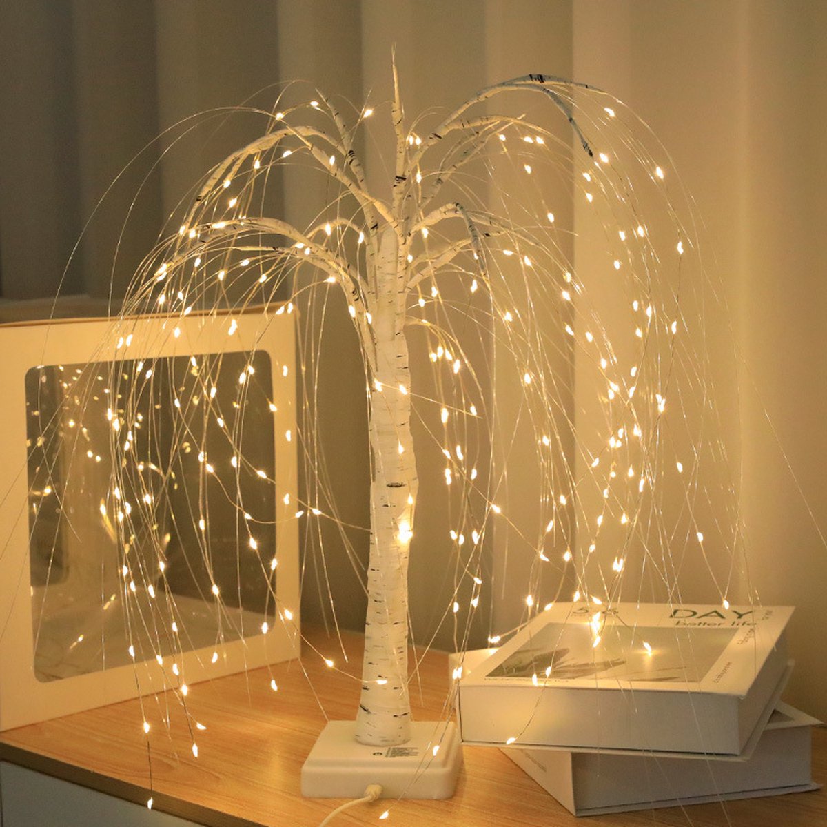 Elegant 50cm tall LED willow lamp with 7 modes - for living room and bedroom - Dual Power (USB and battery)