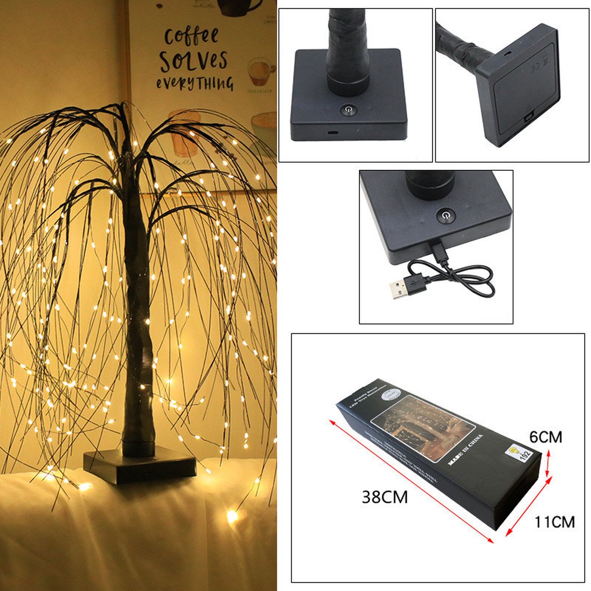 Elegant 50cm tall LED willow lamp with 7 modes - for living room and bedroom - Dual Power (USB and battery)
