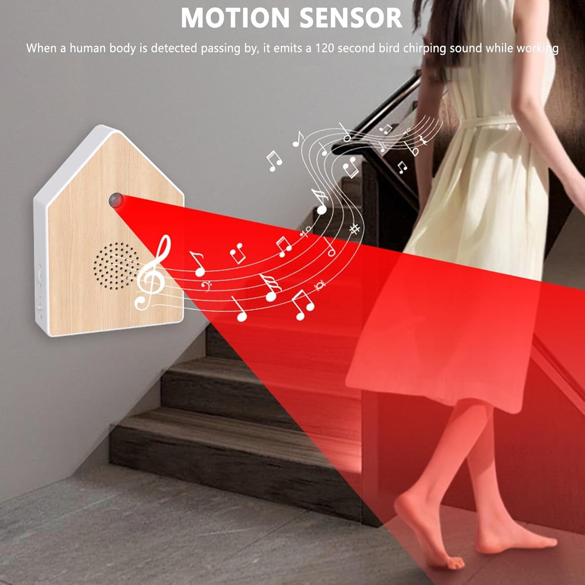 Motion detectors with nature sounds - Wall-mounted housing - Nature sounds - Birdsong - Songs - Suitable for hallways