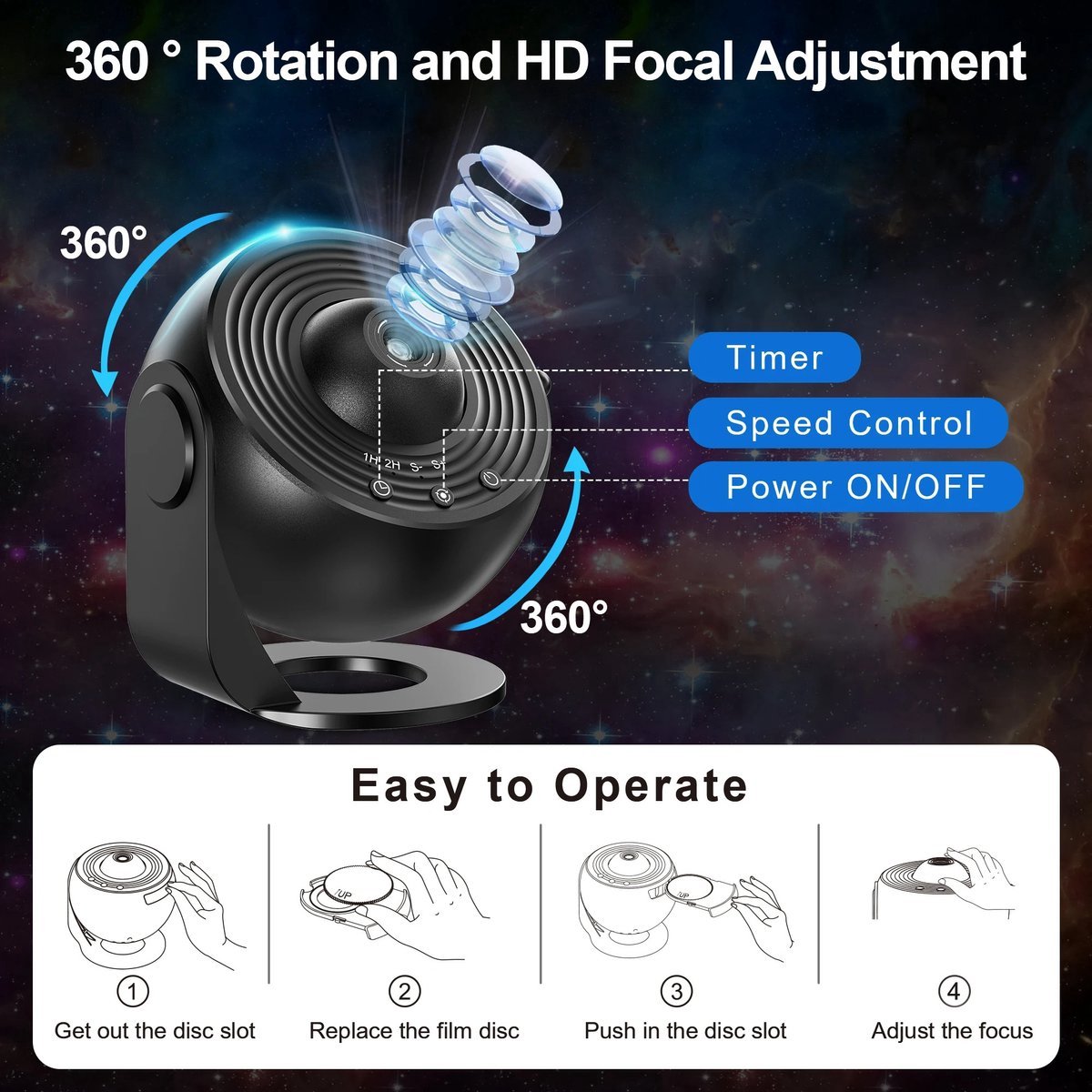360° Starry Sky Night Projector with Solar System