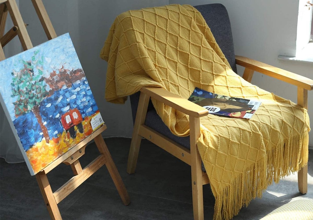 Blanket - Cuddly blanket - Soft blanket - Soft knitted wool blanket - Fringed blanket - Cute blanket - Sofa throw - Sleeping blanket - Khaki - 130 x 180 cm