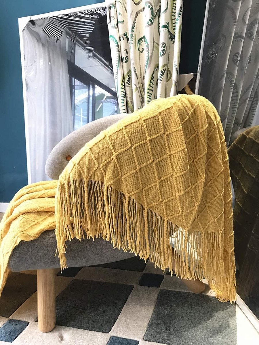 Blanket - Cuddly blanket - Soft blanket - Soft knitted wool blanket - Fringed blanket - Cute blanket - Sofa throw - Sleeping blanket - Khaki - 130 x 180 cm
