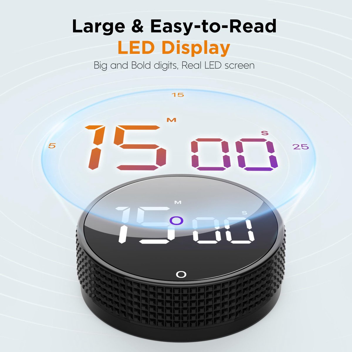 Digital Timer - Digital Kitchen Timer - Smart Timer - LED Display - Magnetic - 360° Rotation - BBQ Alarm Clock - Silver