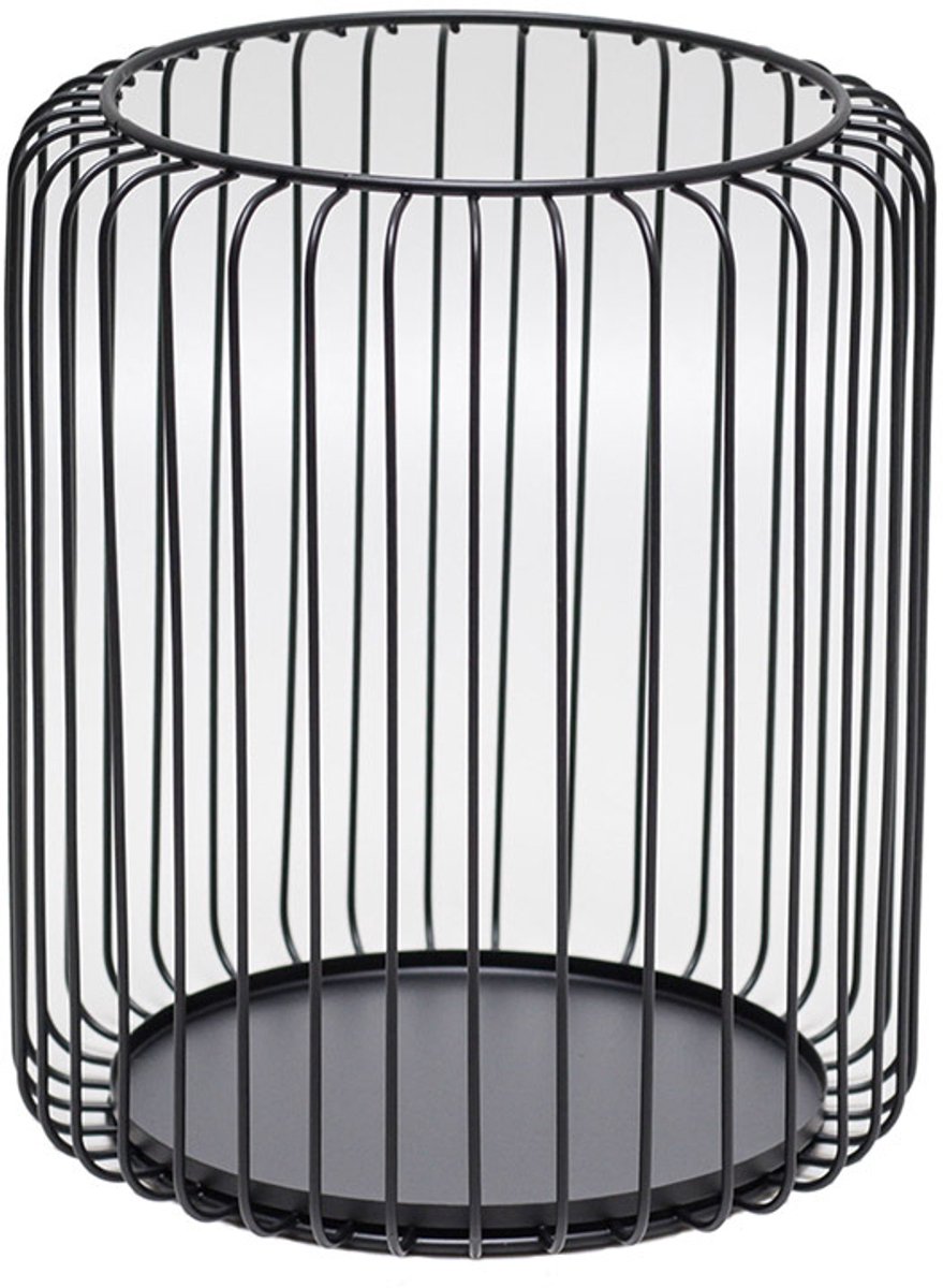 Set of 2 black metal candle holders, large oval candle holder, black decoration, metal wire lantern (Zwart)