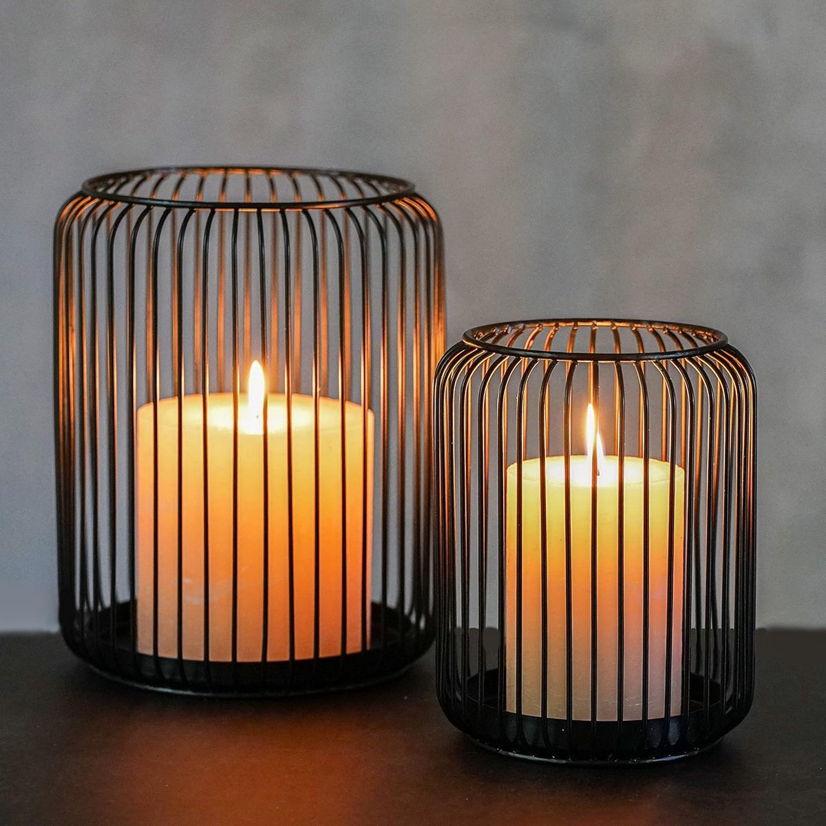 Set of 2 black metal candle holders