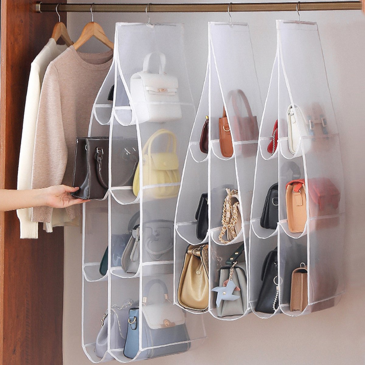 Hanging storage shelf - Closet organizer - Wardrobe organizer - 6 compartments - Suitable for handbags