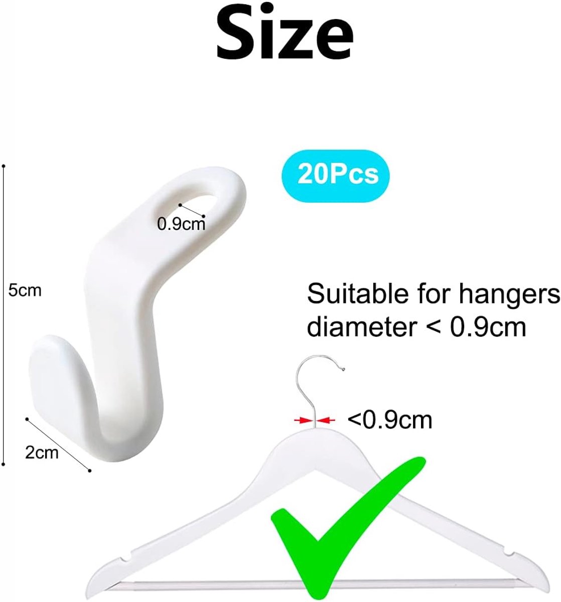 Hook - Connecting hook for hangers - 20 Hanger hooks - Ideal space saver for your wardrobe - Wit