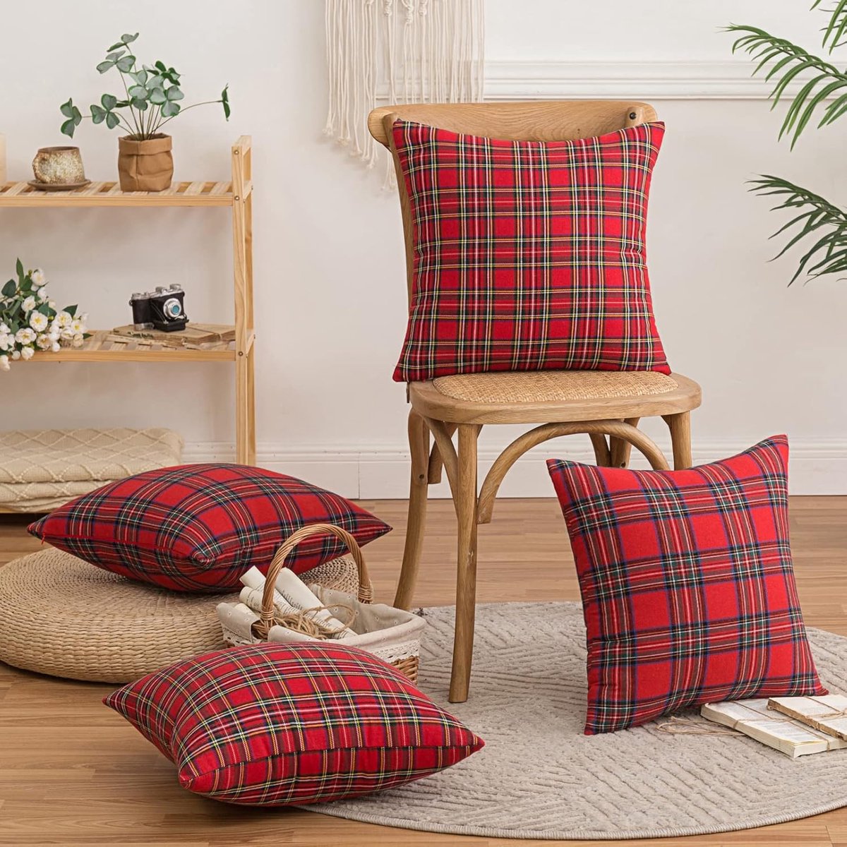 Decorative Pillowcases - Tartan Cushion Covers - 45 x 45 cm (18 x 18 inches) - Set of 2 - Invisible Zipper - Perfect for Sofa