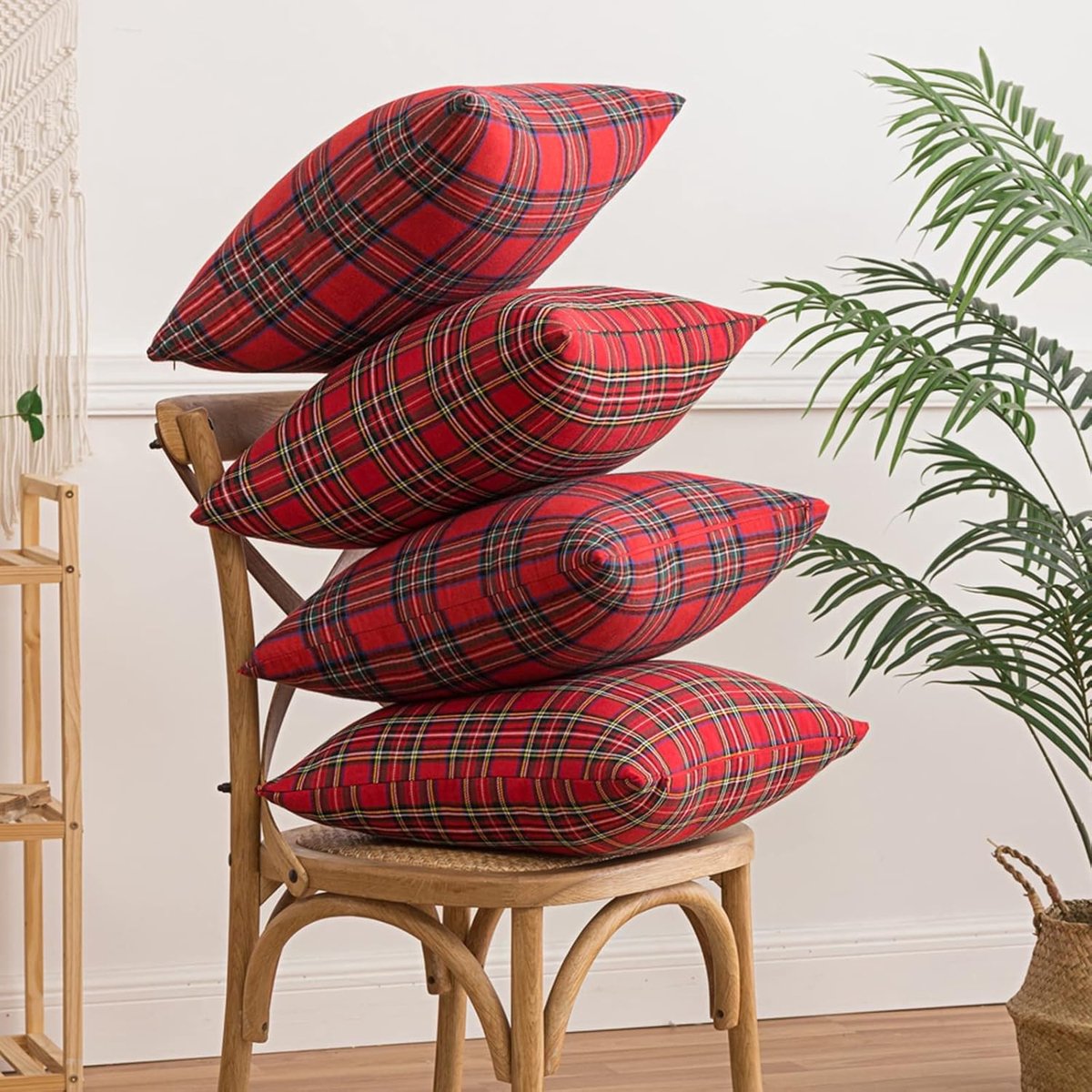 Decorative Pillowcases - Tartan Cushion Covers - 45 x 45 cm (18 x 18 inches) - Set of 2 - Invisible Zipper - Perfect for Sofa