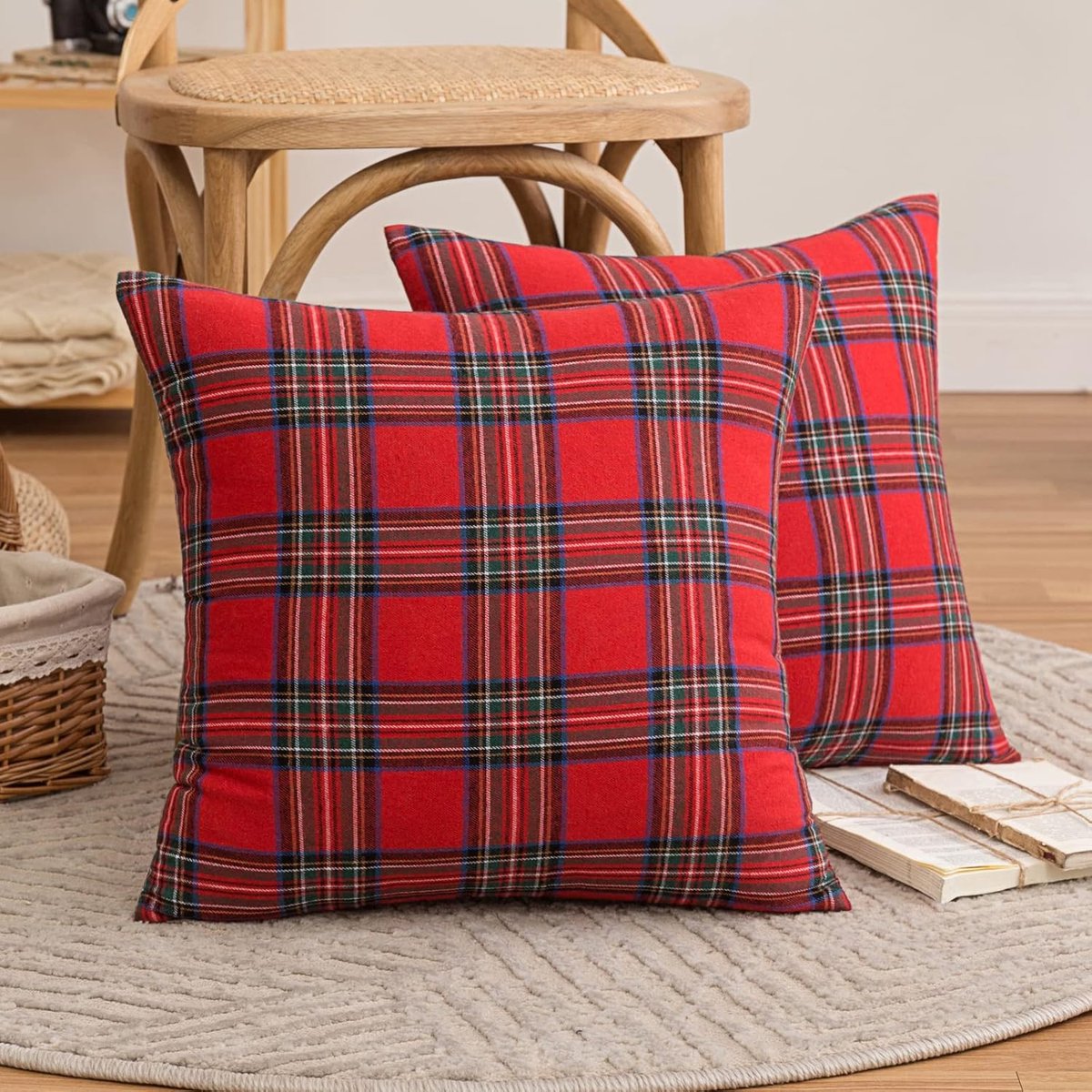 Decorative Pillowcases - Tartan Cushion Covers - 45 x 45 cm (18 x 18 inches) - Set of 2 - Invisible Zipper - Perfect for Sofa