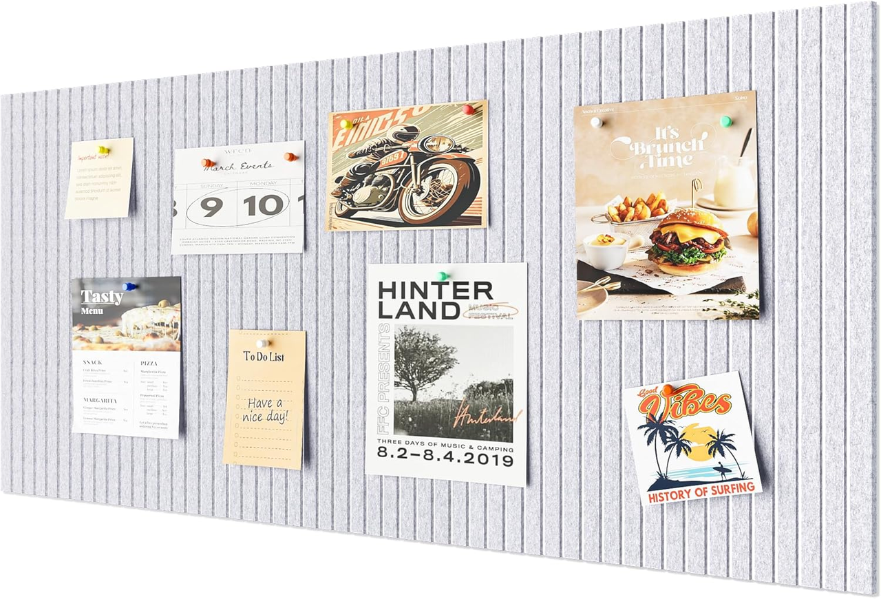 Silver-gray self-adhesive photo board, decorative felt and cork wall panel for photos and messages, acoustic panels bulletin board for home and office