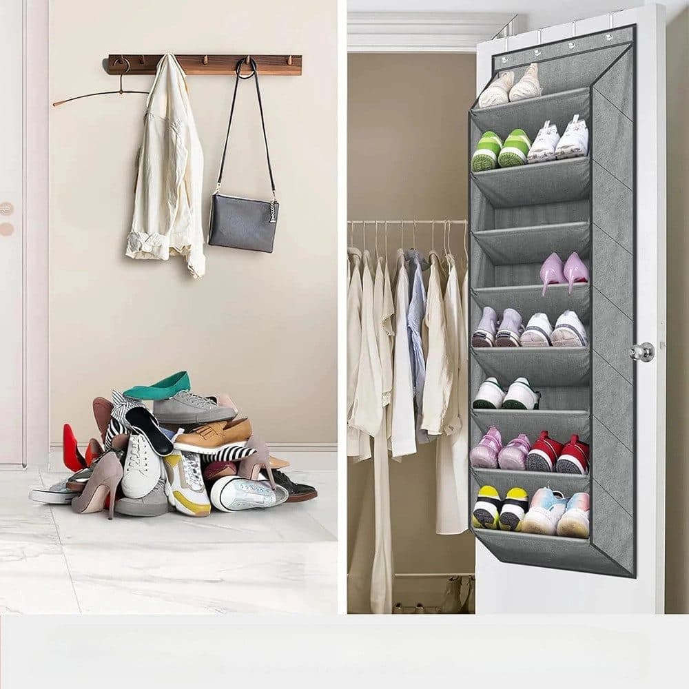12 Pairs Wall Mounted Shoe Rack with Hooks