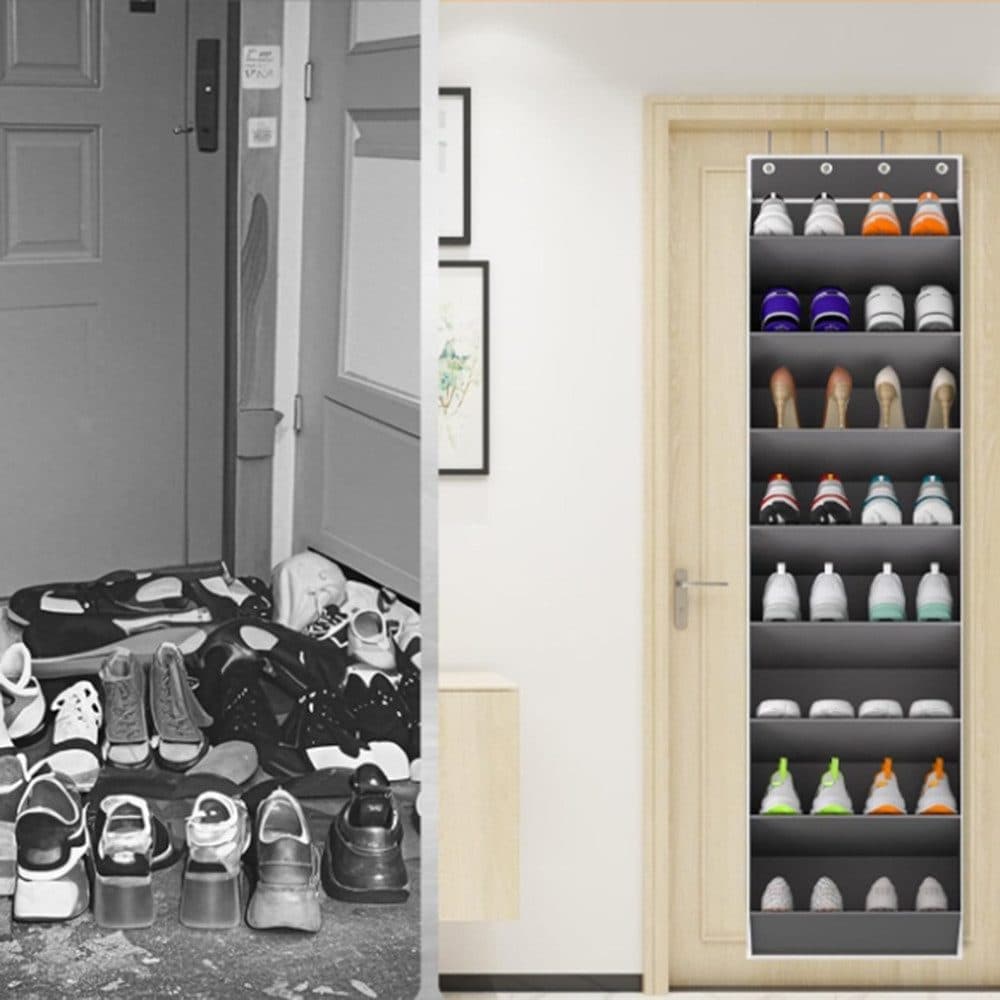 12 Pairs Wall Mounted Shoe Rack with Hooks