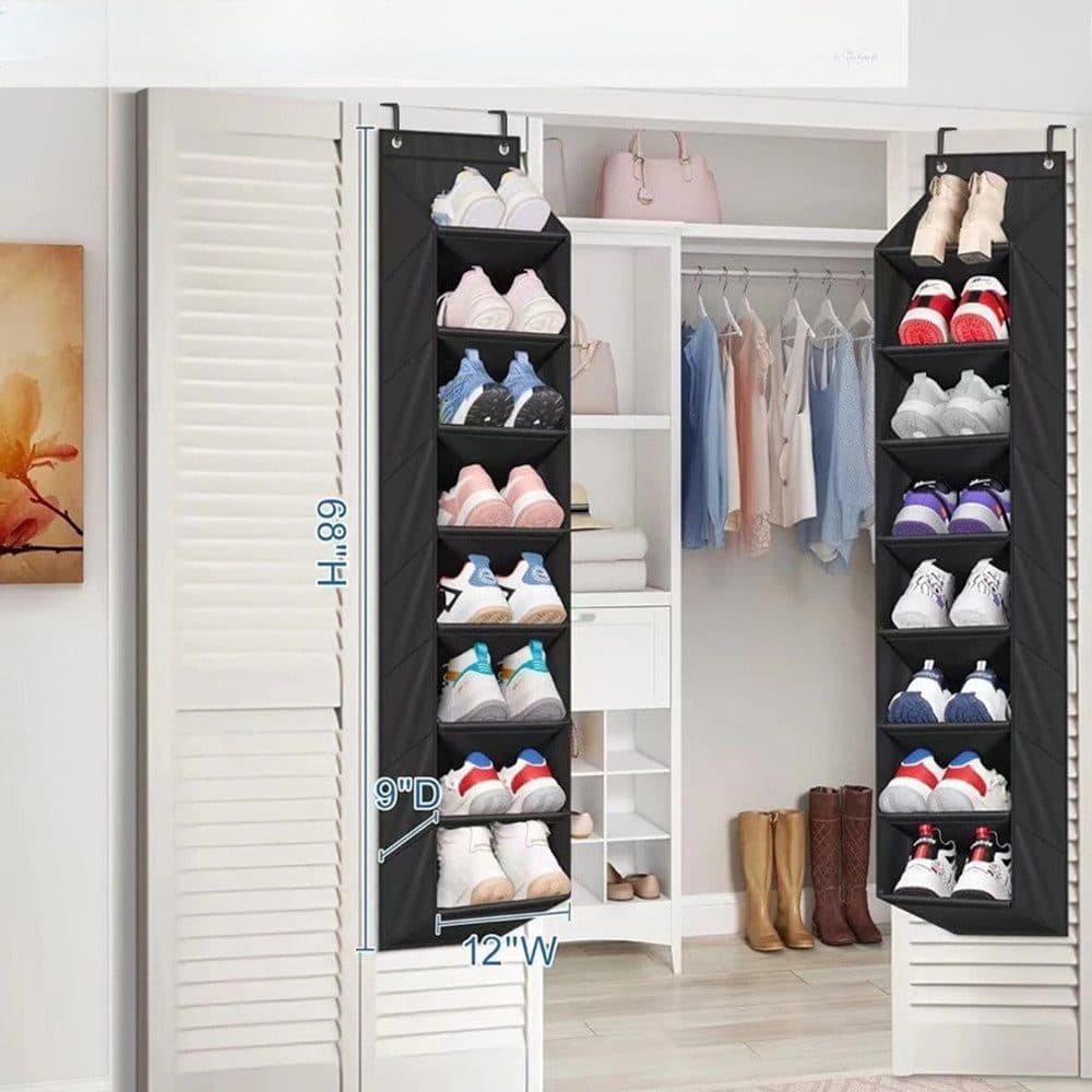 12 Pairs Wall Mounted Shoe Rack with Hooks