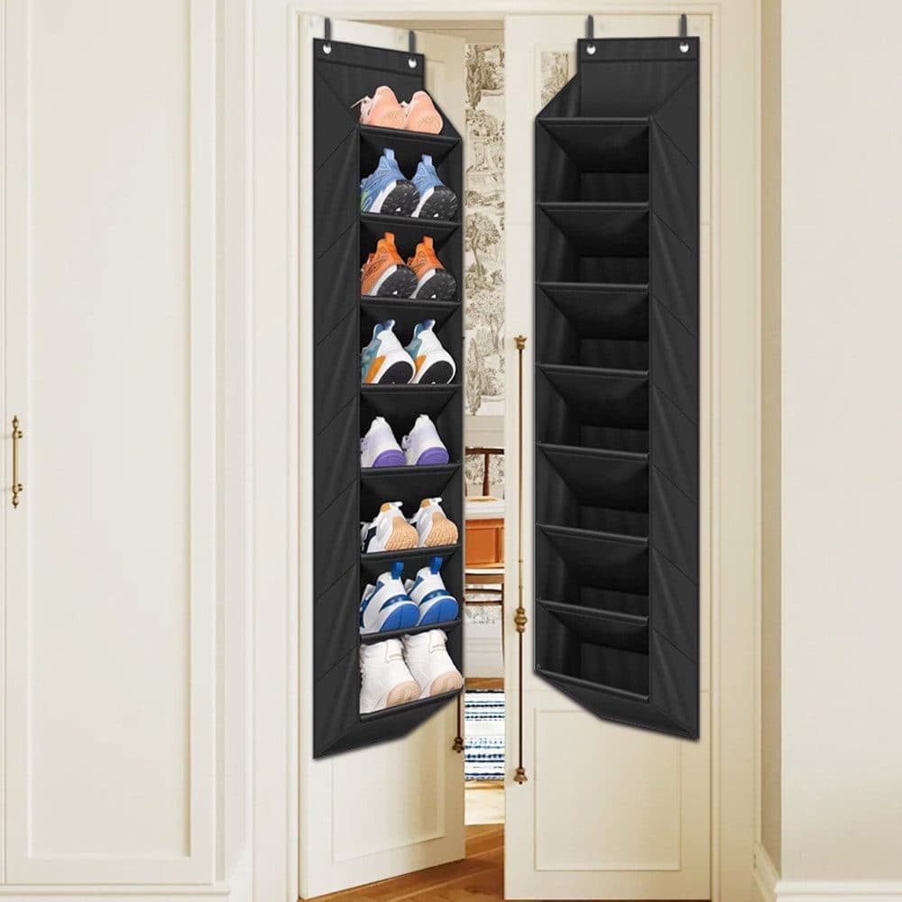 12 Pairs Wall Mounted Shoe Rack with Hooks