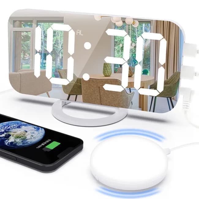Digital LED Mirror Alarm Clock with Bed Shaker for Heavy Sleepers Digital LED Mirror Alarm Clock with Bed Shaker for Heavy Sleepers