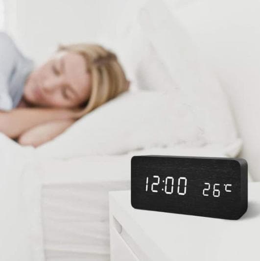 Brown Digital LED Alarm Clock with USB Charger