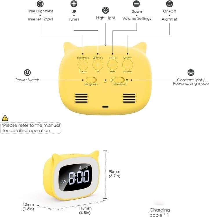 Yellow Digital LED Alarm Clock with Silent Operation