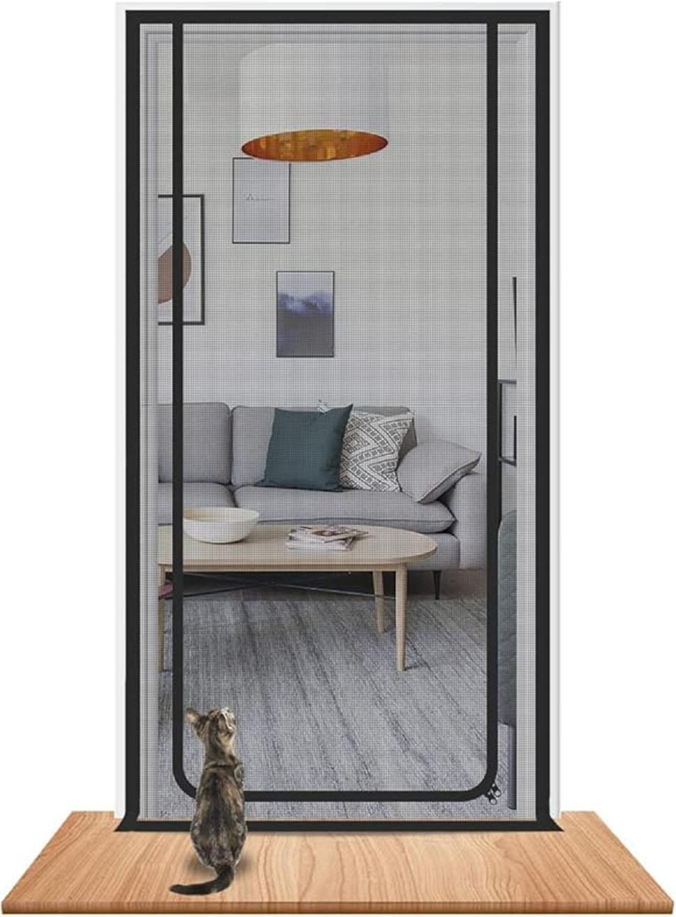 Black Cat Repellent Zipper Door Curtain, 80x200cm, Durable Mesh Protects Against Cats and Pests, Easy to Install
