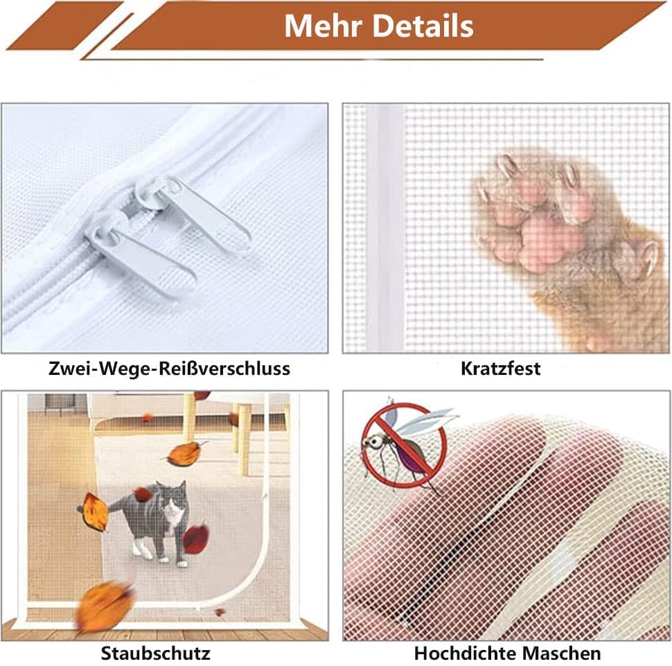 White Cat Repellent Zipper Door Curtain
