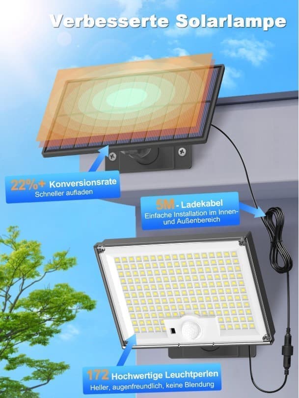 172 LED Solar Light Outdoor with Motion Sensor