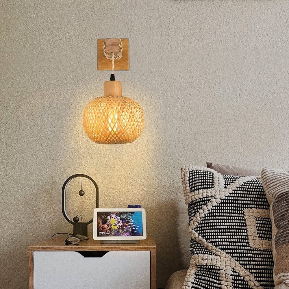Bamboo wall lamp with lantern shape hand-woven lampshade