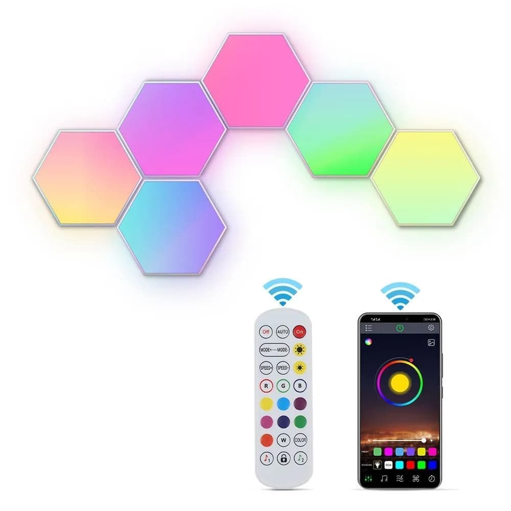 6 RGB Hexagon LED Wall Lamps with App Control 6 RGB Hexagon LED Wall Lamps with App Control