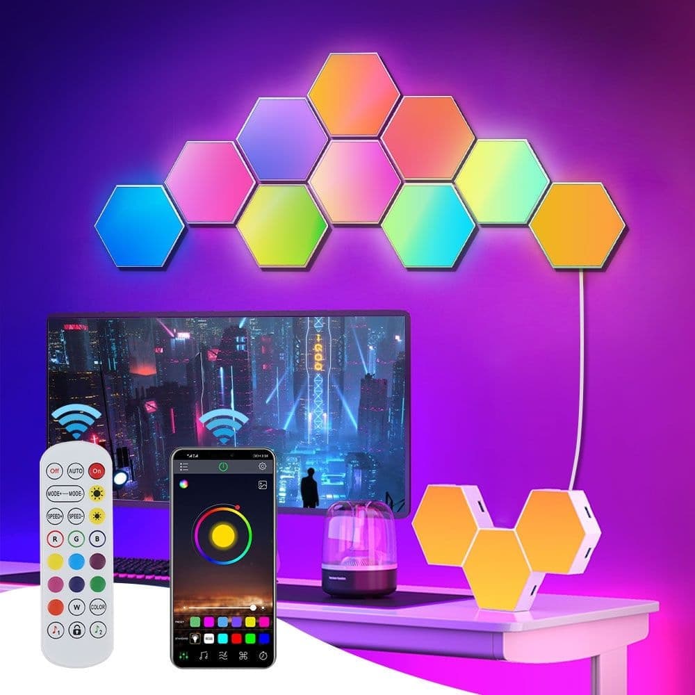 6 RGB Hexagon LED Wall Lamps with App Control