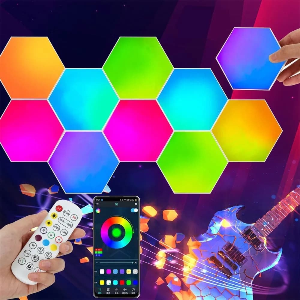 6 RGB Hexagon LED Wall Lamps with App Control