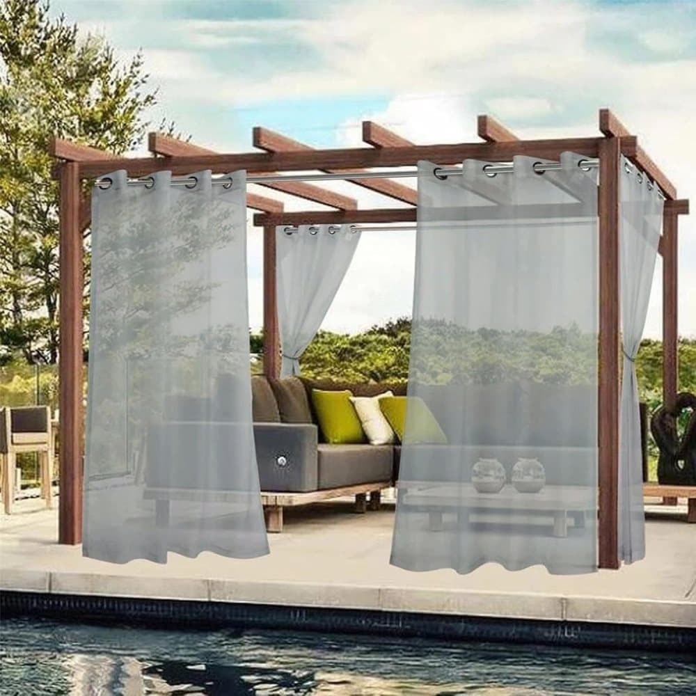 1 Pair Water Resistant Sheer Eyelet Curtains for Outdoor