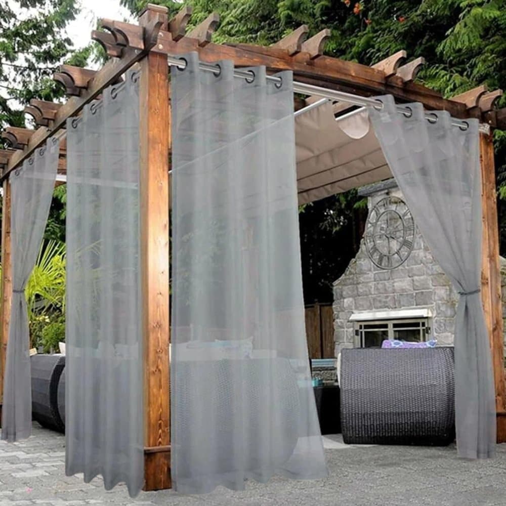 1 Pair Water Resistant Sheer Eyelet Curtains for Outdoor