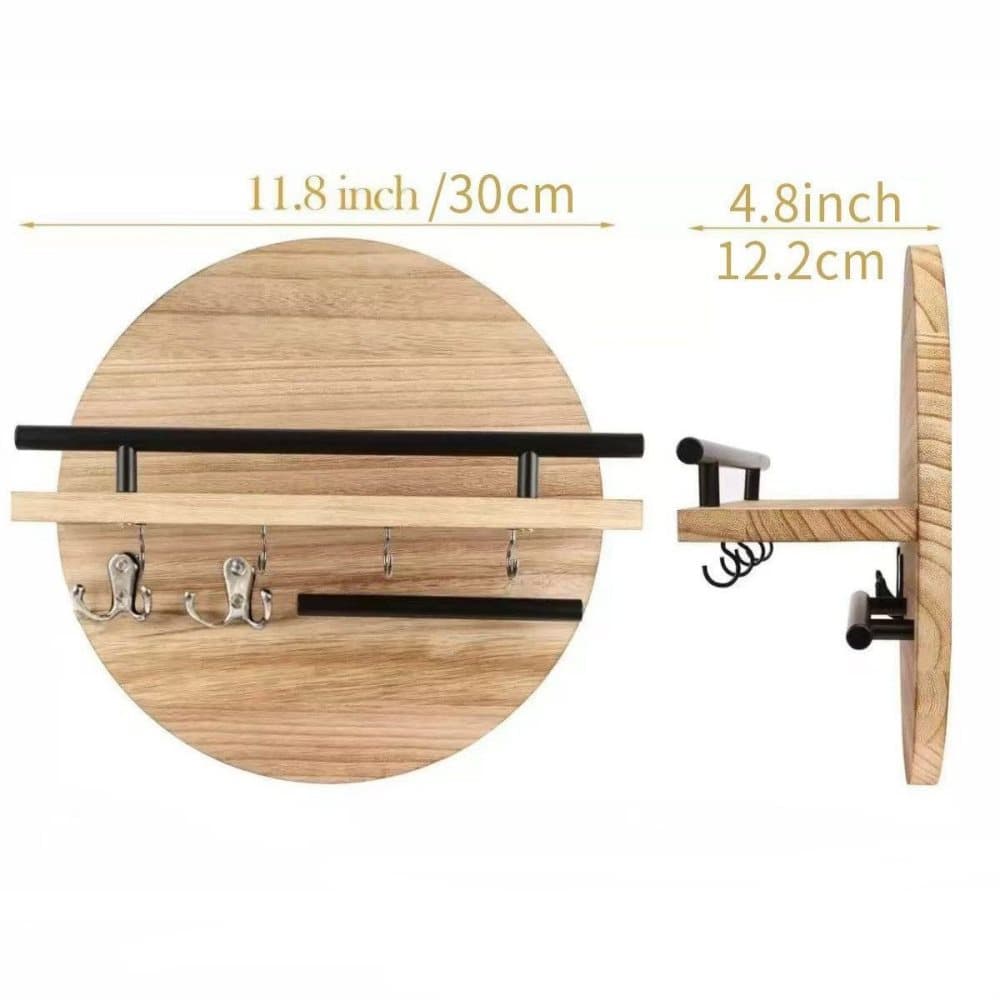 Wooden Key Holder with Storage Tray and Hooks for Hallway Corridor Bedroom Office