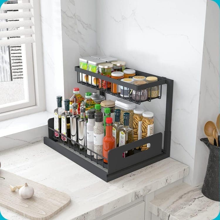 2-Tier Storage Shelf Spice Rack for Kitchen Bathroom Drawer Organization