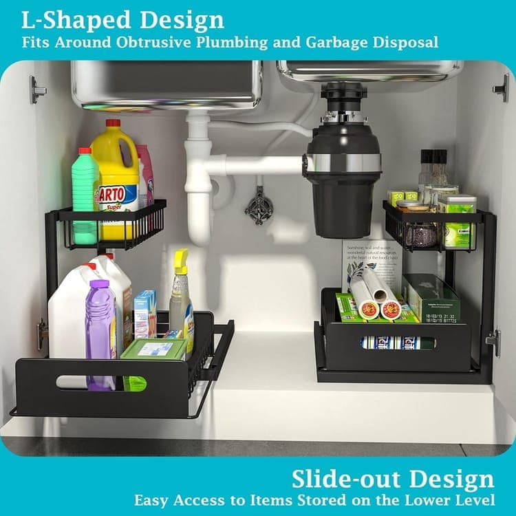 2-Tier Storage Shelf Spice Rack for Kitchen Bathroom Drawer Organization