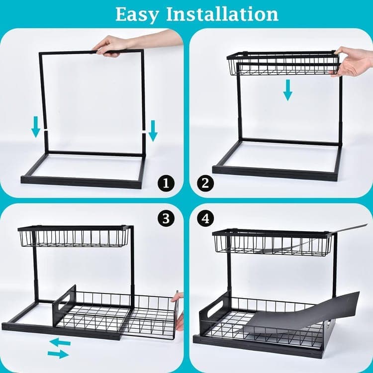 2-Tier Storage Shelf Spice Rack for Kitchen Bathroom Drawer Organization