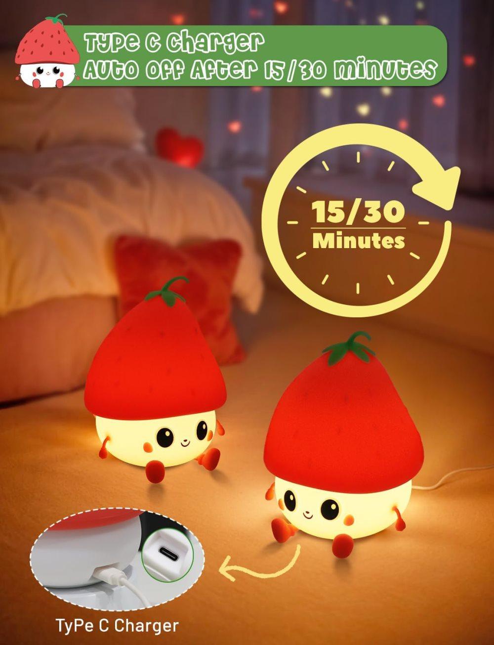 Strawberry LED Night Light USB Rechargeable Dimmable for Kids Baby Girls