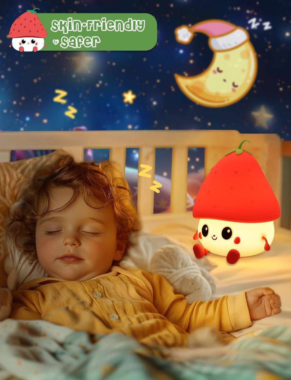 Strawberry LED Night Light USB Rechargeable Dimmable for Kids Baby Girls